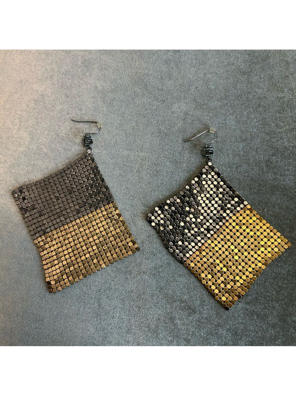 Guess Gold Chrome silver tone mesh metal dangling Earrings
